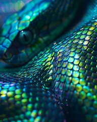 Obraz premium Green Snake Scales Iridescent Texture Close Up