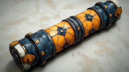 Ornate scroll case on textured surface.