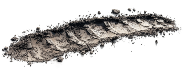 Tire Track on Ground Surface with Texture Details Isolated on transparent background