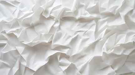 Obraz premium High-resolution crumpled paper texture on a white background, ideal for product presentation, hyper-realistic detailing with intricate folds and subtle shading for a clean, professional look