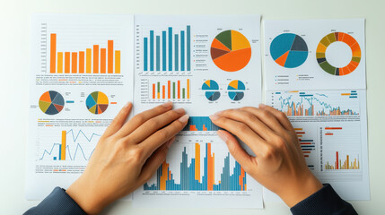 Organizing financial reports with colorful charts and graphs