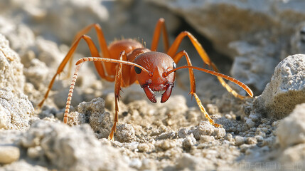 Orange or red ant animal closeup macro. small insect animal in wildlife nature.