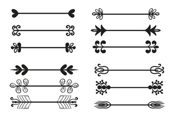 Black decoration divider elements. Lines separators, Borders, Vintage dividers, leaf Underline elements. Ornament flowers stencil sublimation vector illustration EPS 10