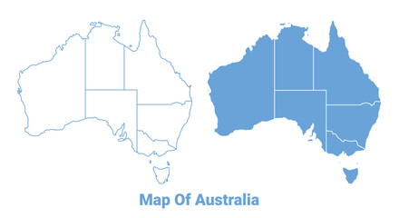 Australia Blue map flat regions border outline vector illustration