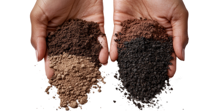 Hands Holding Different Types of Soil and Dirt Isolated on transparent background