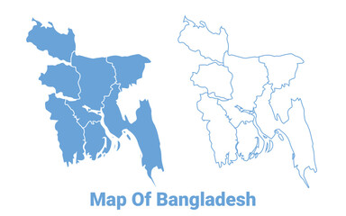 Bangladesh Blue map flat regions border outline vector illustration