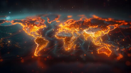 Studio Photography Illustrating a Vibrant Network of Global Trade Routes through a Colorcoded World Map