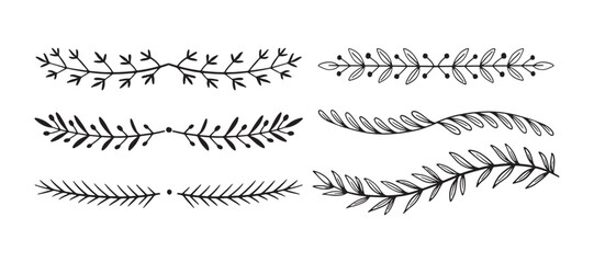 Black decoration divider elements. Lines separators, Borders, Vintage dividers, leaf Underline elements. Ornament flowers stencil sublimation vector illustration EPS 10