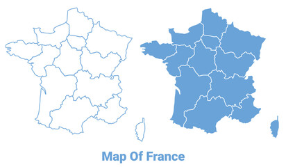 France Blue map flat regions border outline vector illustration