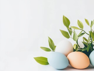 Bunch of eggs with green leaves in between