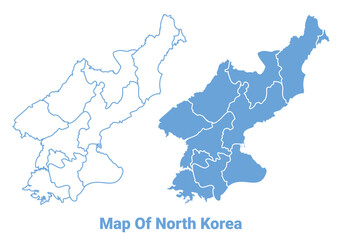 North Korea Blue map flat regions border outline vector illustration