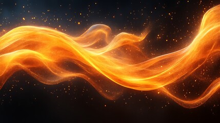 Abstract Orange Energy Wave Glowing Dark Background
