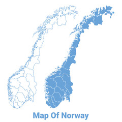 Norway Blue map flat regions border outline vector illustration