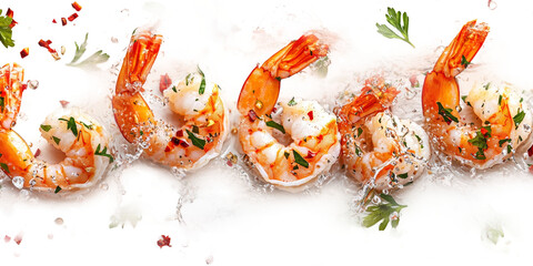 Fresh Shrimp with Herbs and Spices on a White Background Isolated on transparent background