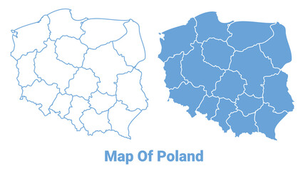 Poland Blue map flat regions border outline vector illustration
