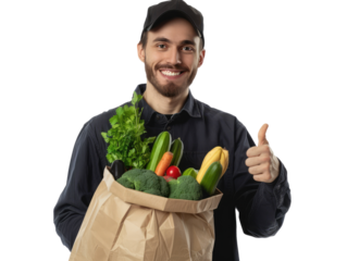 man holding a full of groceries