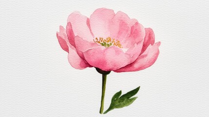 Obraz premium A delicate pink flower with soft petals and a green stem, beautifully illustrated against a white background.