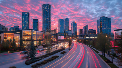 Abstract image of night traffic light trails in the city
