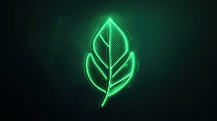 Glowing Neon Green Leaf Design Abstract Art Digital Illustration Nature Theme