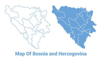 Fototapeta premium Bosnia Blue map flat regions border outline vector illustration
