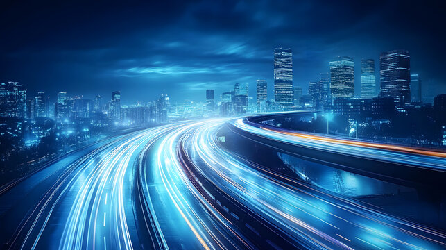 Abstract image of night traffic light trails in the city
