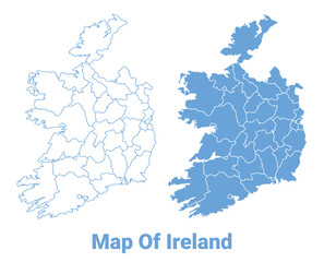 Ireland Blue map flat regions border outline vector illustration