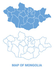 Obraz premium Mongolia Blue map flat regions border outline vector illustration