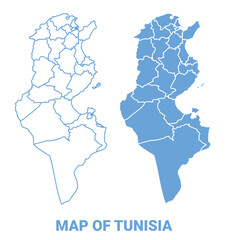 Tunisia Blue map flat regions border outline vector illustration