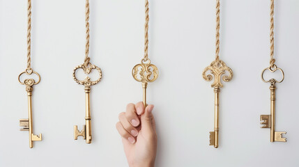 Employee Success Symbolized by Golden Keys on Rope, Professional Achievement Representation