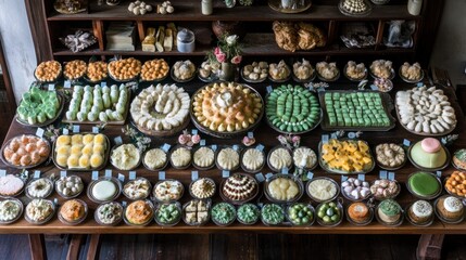 Handmade soaps displayed on wooden table in shop