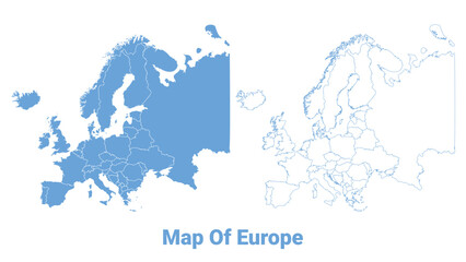 Europe Blue map flat regions border outline vector illustration