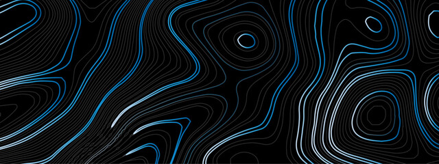 Abstract colorful blue topographic wavy curve line background. Topography map pattern, Geographic blue curved relief. Topographic lines background. Vector illustration.