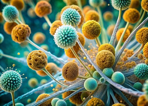 Microscopic Aspergillus Fungi: Minimalist Medical Stock Photo