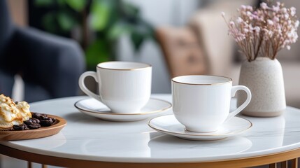 Elegant Coffee Cups on a Stylish Table Setting