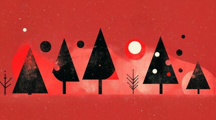 Simple shapes (triangles, circles) forming Christmas trees