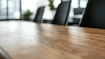Sleek Wooden Table Top with Minimalist Office Background