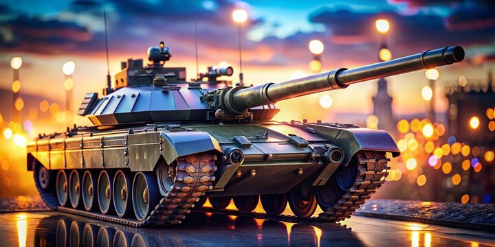Military Tank at Dusk, Bokeh Background, Close-up Detail