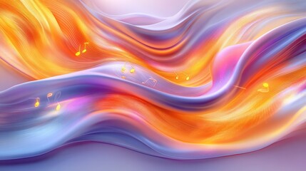 Obraz premium Abstract colorful flowing fabric with musical notes.