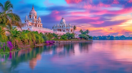 Obraz premium Serene Sunset View Over Dakshineswar Temple