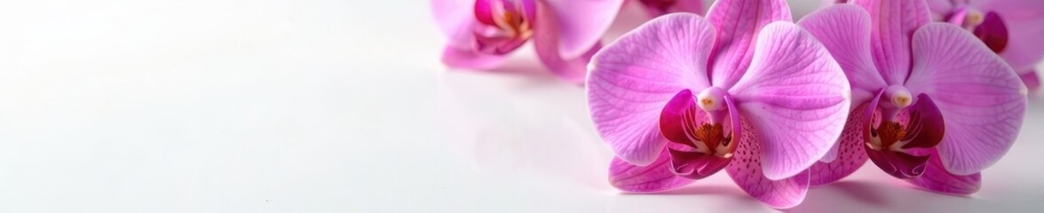 Obraz premium Close-up shot of rosy orchid's intricate details against clean white surface, detail, white background, flower