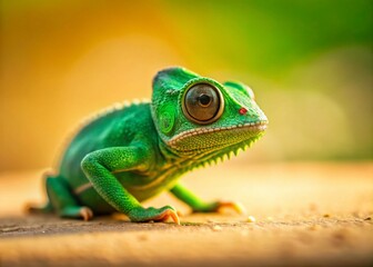 Miniature Chameleon on Light Background: Adorable Lizard Gecko Close-Up
