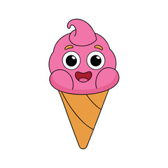 

A colorful, groovy ice cream cone with a playful, funny face, frozen with a joyful expression. Its vibrant swirl of ice cream adds a fun, whimsical touch to this sweet treat!