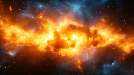 Naklejka premium Fiery Cosmic Nebula Blazing Across Starry Space