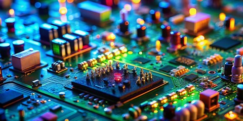 Obraz premium Miniature Circuit Board & Computer Components: Tilt-Shift Technology Stock Photo