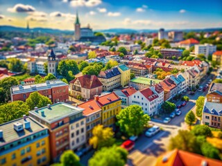 Obraz premium Miniature Cityscape: FBRI District Aerial View, Tilt-Shift Photography