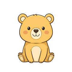 Fototapeta premium Adorable Cartoon Yellow Bear Cub Sitting Cute Animal Illustration Childrens Book Design Element
