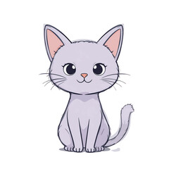 Adorable Lilac Kitten Cartoon Illustration Cute Pet Cat Sitting Happy Feline Animal Graphic