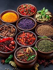 Vibrant Indian Spices in Colorful Bowls