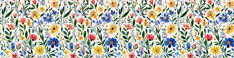 Gouache wildflowers pattern, seamless repeatable tile