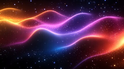 Obraz premium Glowing Colorful Waves Sparkle in Dark Space